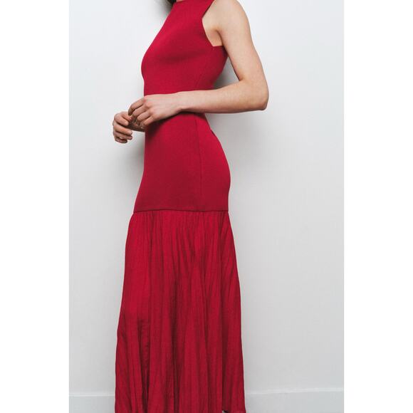 NWT Zara Red Long Combined Knit Dress Size Medium Maxi Stretch Wedding 4192/034 - Picture 8 of 12